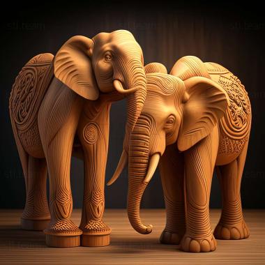 3D model Castor and Pollux elephants famous animal (STL)